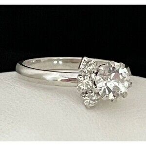 Vintage Costume Ring Silver Tone Prong Set Crystals Retro Mid Century Modern 4J